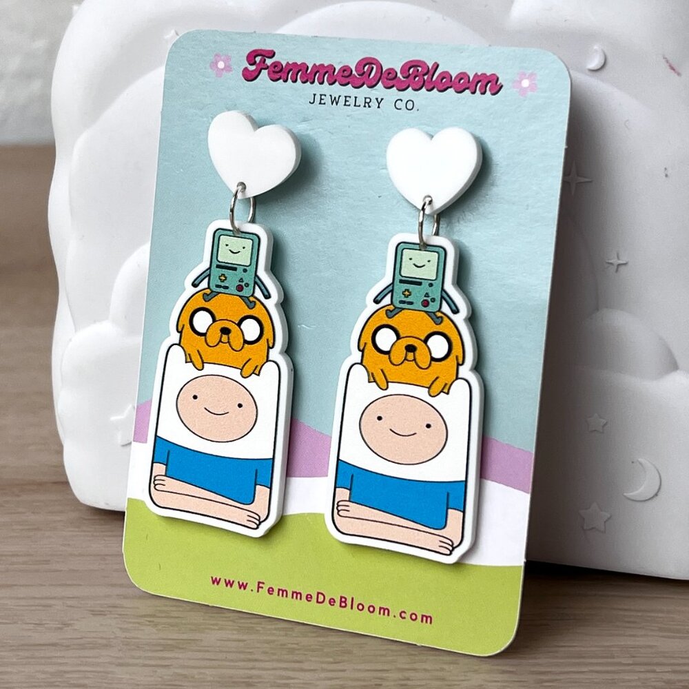 NWT FemmeDeBloom Bmo, Jake & Finn Adventure Time-Inspired Dangle Drop Earrings